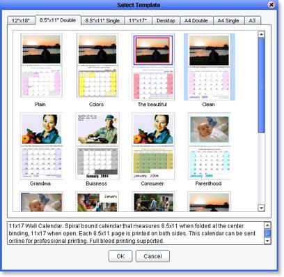 photo calendar, step 2 - choose template
