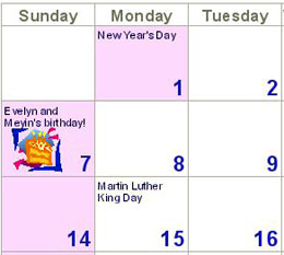 photo calendar, birthday reminder added